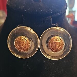 Vintage Gold Anchor Button Earrings Clip On Boutique 1990s